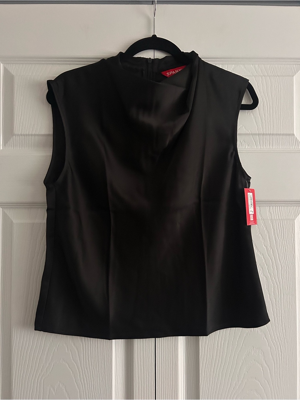 NWT Spanx 21739R Sleeveless Satin Cowl Neck Draped Elegant Minimalist Top. - Picture 2 of 6